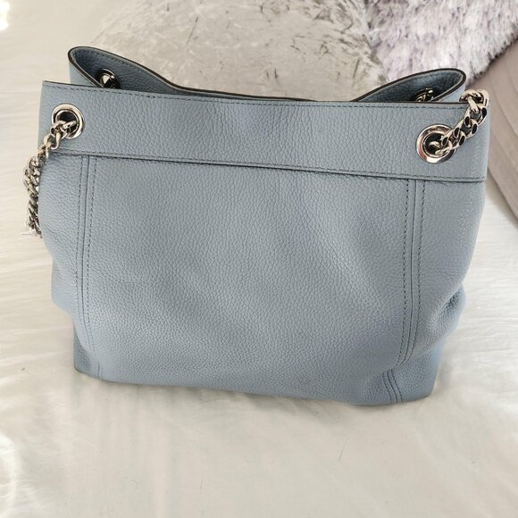 Michael Kors EUC Large Powder Blue Leather Tote With Silvertone Chain - Picture 13 of 16